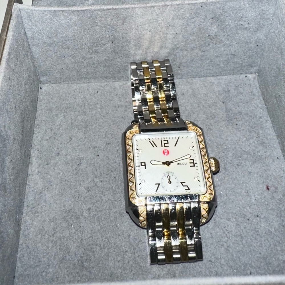 Michele Watch Silver and Gold with Diamonds around the Face